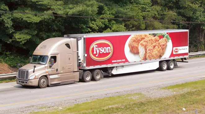 Tyson Foods refrigerated truck on a highway